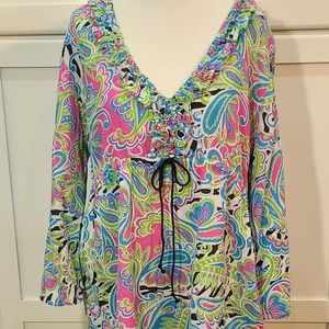 NWT Mud Pie Paisley Print Swim Cover XL Drawstring Waist